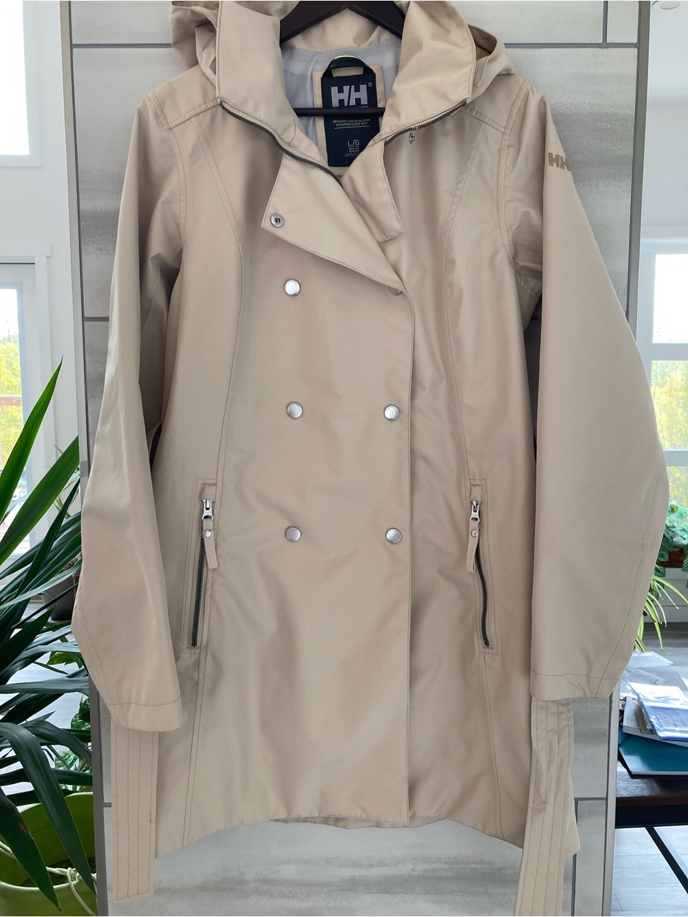 Helly Hansen Beige Double-Breasted Hooded Trench Coat